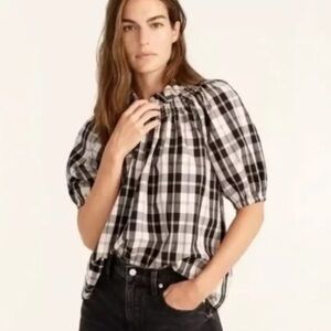 J crew smocked neck puff sleeve top
